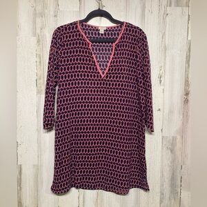 J. Crew Pink Blue V-Neckline 3/4 Sleeve Tunic Blouse Medium